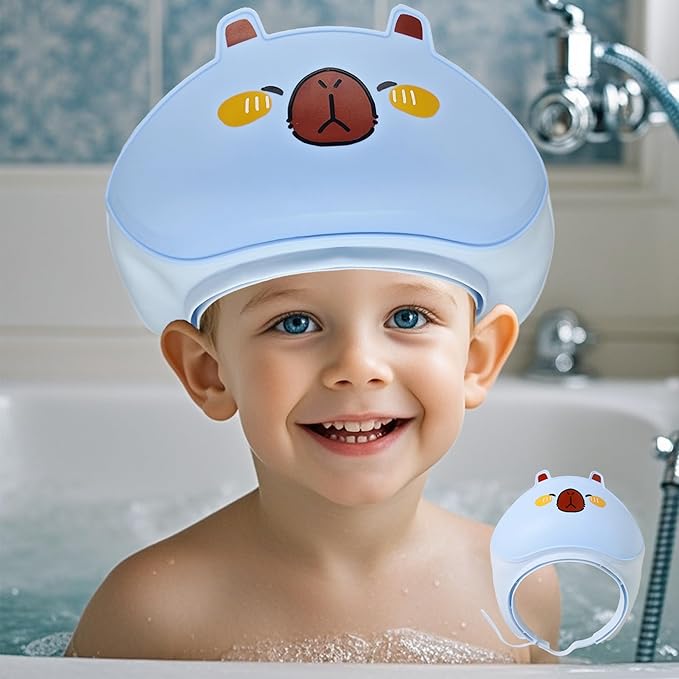 Baby Shower Cap - Waterproof Bath Visor for Toddlers 1-3 Years, Extra Soft Silicone Hair Washing Hat for Kids, Keep Water Out of Eyes (Blue)