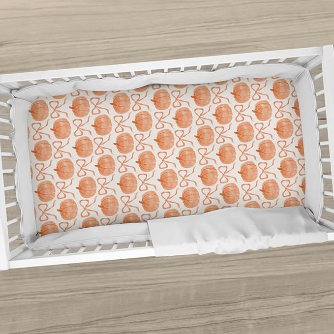 Fall Pumpkins Orange Bows Baby Crib Sheets Vintage Autumn Pumpkins Baby Sheet Thanksgiving Harvest Fitted Crib Mattress Cover for Standard Crib and Toddler Mattress 28"x52"