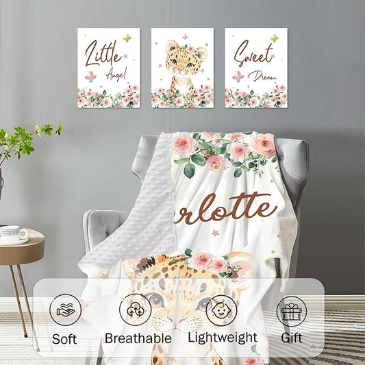 Personalized Baby Crib Bedding Set: 4 Piece Custom Floral Leopard Crib Bed Set with Name, Nursery Bedding Set for Baby Girls, Newborn Boys Crib Sets, Crib Bedding Custom Gift, Crib Sheet