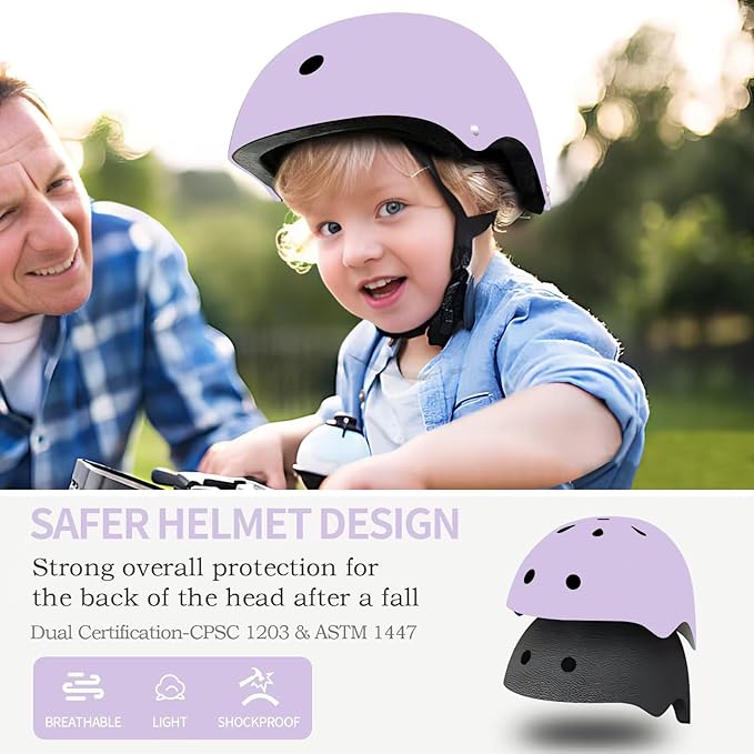 Adjustable Gradient Color Kids/Toddler Bike Helmet for 1-2-3-5-8-14 Years Boys Girls,Skateboard Helmet with Knee and Elbow Pads Wrist Guard Roller Skates,Cycling,Skating Scooter Longboard