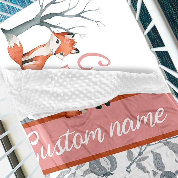 Orange Fox Theme Personalized Crib Bedding Set - 2 Piece Custom Name Crib Set with Blanket and Crib Sheet for Infant, Crib Set for Newborns Infant, Comfort and Soft