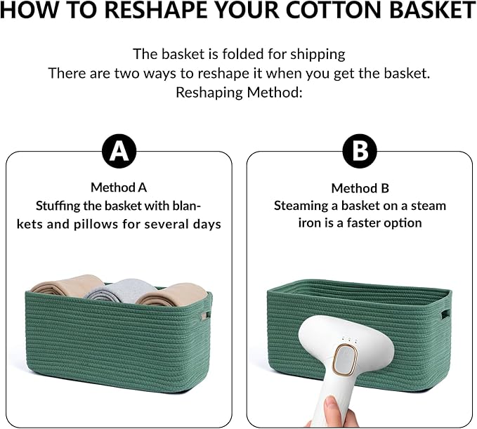 MiniArk Large Storage Baskets for Shelves, Closet Organizers Bins for Clothes Blanket Towels, Baby Nursery, Toy Baskets Box, Woven Rope Baskets, 17 x 13 x 7.5”, 2 Packs Green