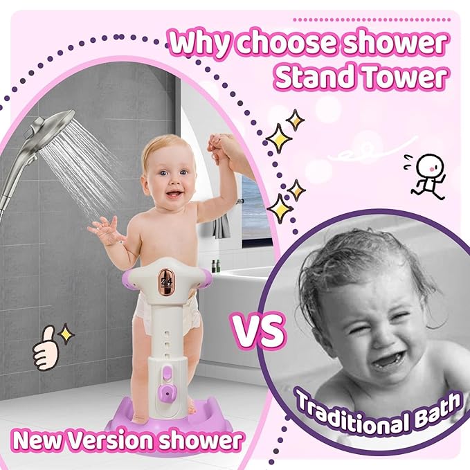 Baby Bath with Shower Stand Support ,Baby standing support Adjustable Toddler Shower Tower with Anti-Pinch & Anti-Slip Design,Infant Safety,Ideal Gift for baby standing bath 6-36 Months(Purple)