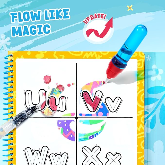 JoyCat Alphabet Water Coloring Book for Toddlers 3-5, Reusable 14 Activity Pages with Water Pen for No-Mess Drawing, Preschool Alphabet Learning Letter Tracing Toys, Toddler Boys Girls