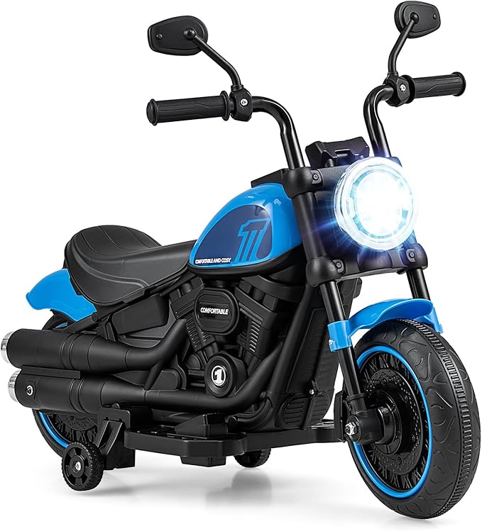 HONEY JOY Ride On Motorcycle, 6V Toddler Motorcycle with LED Light, Music, Foot Pedal, Forward/Backward, Soft Start, 3-Wheel Battery Powered Electric Motorcycle for Kids, Gift for Boys Girls (Blue)