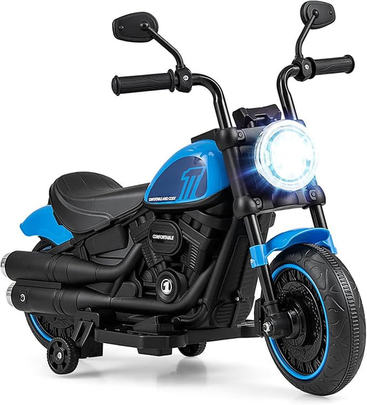 HONEY JOY Ride On Motorcycle, 6V Toddler Motorcycle with LED Light, Music, Foot Pedal, Forward/Backward, Soft Start, 3-Wheel Battery Powered Electric Motorcycle for Kids, Gift for Boys Girls (Blue)