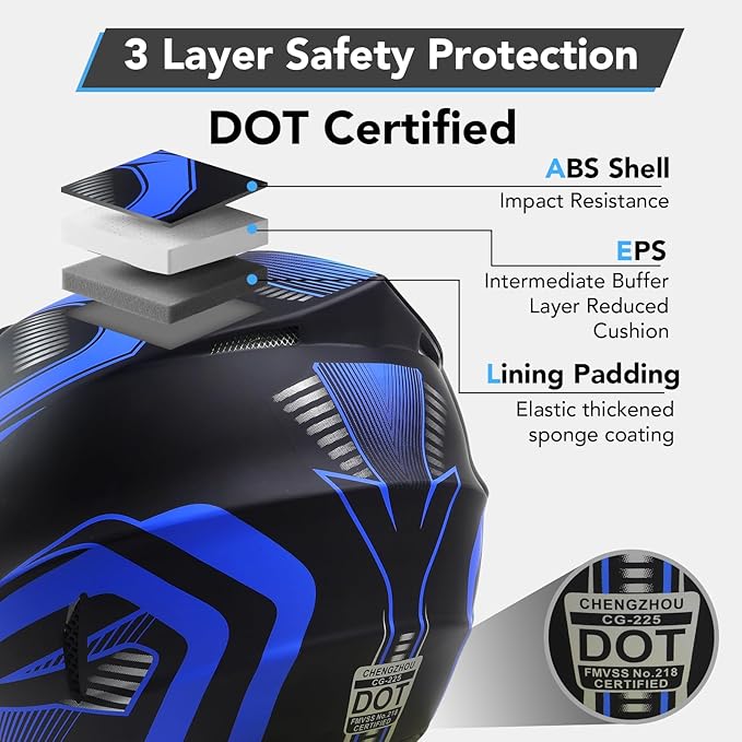 Youth Dirt Bike Helmet,Kids Motocross Full Face Helmets,Mountain Bike BMX MX ATV Boys Motorcycle Helmet for Kids 8-14 with(Goggles,Gloves,Mask) 4-Pcs Set,DOT Approved(Blue,M)