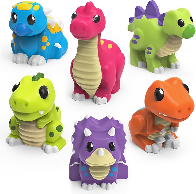 Tub Works® Dinosaur Mold Free Bath Toys, 6 Pack | Sealed, No Hole Bath Toys Design Keeps Moisture Out | Soft, Squeezable & Float on Water | Easy-Grip Baby & Toddler Bath Toy Set | Great Baby Pool Toys