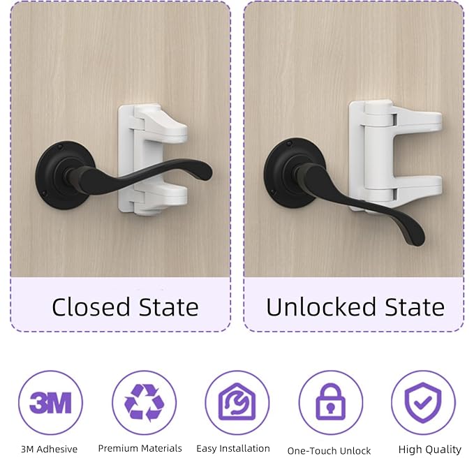 Door Locks for Kids Safety (4 Pack),Prevents Toddlers/Pets from Opening Doors,Easy One-Hand Operation for Adults 3M Adhesive Backing No Tools Needed for Install for Cabinet Drawer. Furniture Kitchen