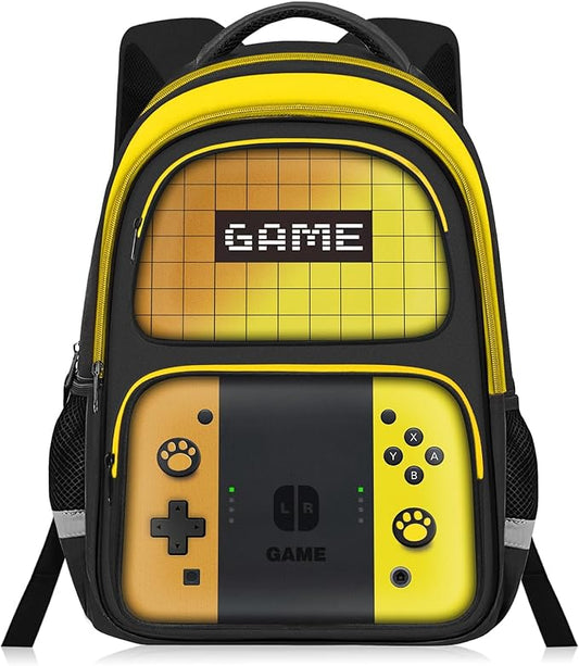JIRAIKEI Kids Backpack For Boys，Gamer Boys Backpack For Children Teens Elementary Middle School, 17″ Students Bookbag