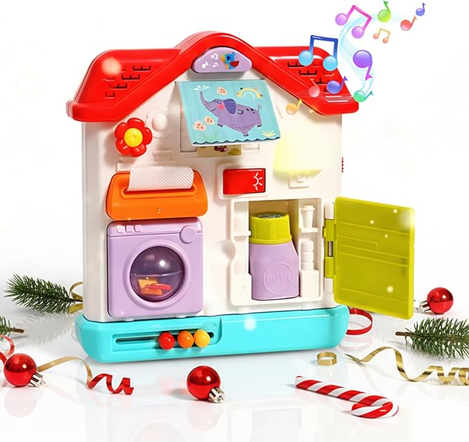 Baby Busy Board for 1 Year Old,Musical Montessori Toys House Busy Board Boy Gifts with Light & Music, Baby Toys 12-18 Months Birthday Gift Toy for 1 Year Old Girl