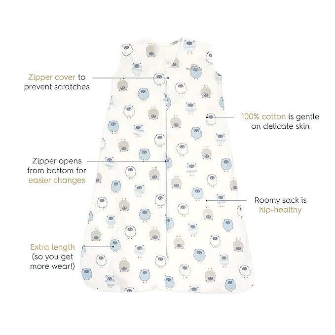 HALO SleepSack, 100% Cotton Wearable Blanket, Swaddle Transition Sleeping Bag, TOG 0.5, Sleepy Sheep, Large, 12-18 Months