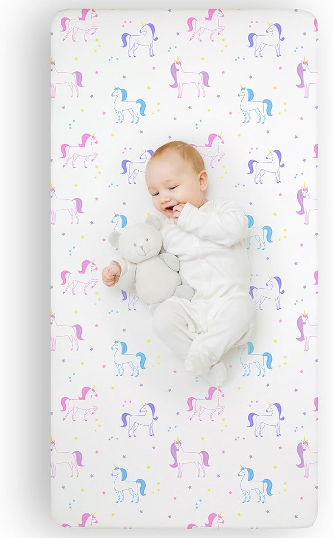 Wildkin Kids 100% Microfiber Crib Sheet – Soft, Breathable Fitted Sheet - Unicorn