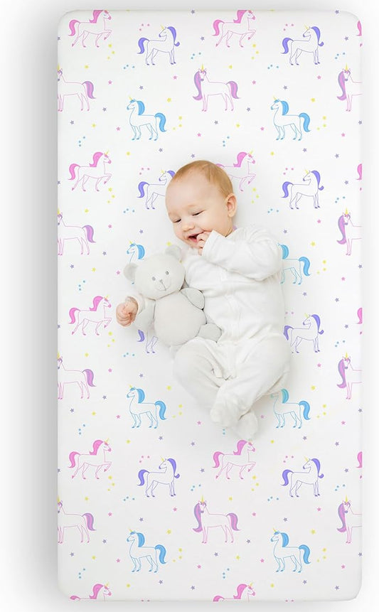 Wildkin Kids 100% Microfiber Crib Sheet – Soft, Breathable Fitted Sheet - Unicorn