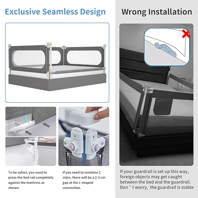 Bed Rails for Toddlers, Extra Tall 32 Levels of Height Adjustment Specially Designed for Twin, Full, Queen, King Size - 2023Upgrade Model Safety Bed Guard Rails for Kids (1 Side:59"(L) ×27"(H))