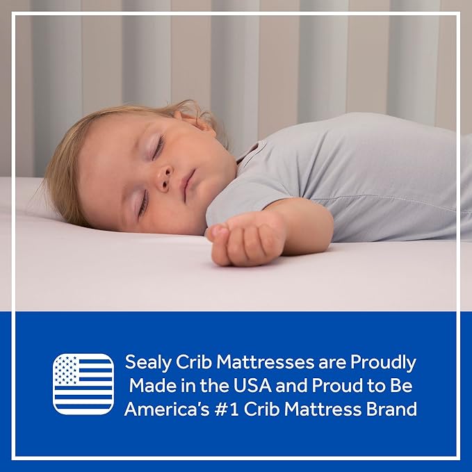 Sealy Baby Butterfly Knit Breathable Crib Mattress, GREENGUARD GOLD Certified, Made in USA, Premium Foam, Washable Easy to Clean Cover, Toddler Bed Fit, Safety & Quality Tested, 52x28"