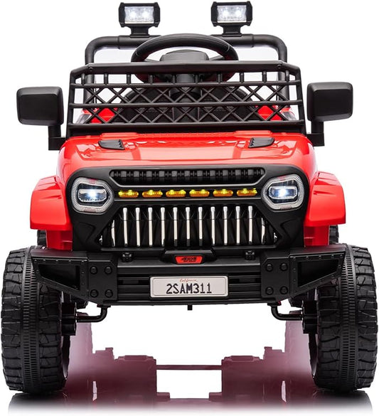 12V Ride On Car for Kids Electric Vehicle Toddlers Battery Powered Truck Car Toy with Remote Control, 4-Wheel Suspension, Battery Display, LED Lights, Music, for Boys Girls, Red