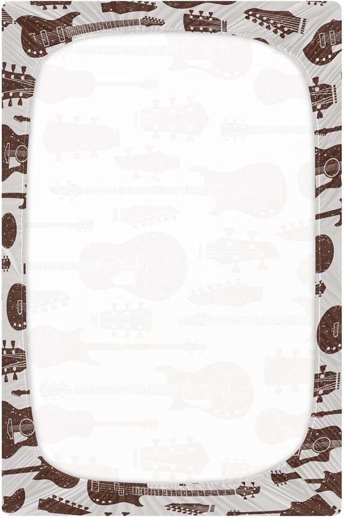 Retro Guitars Crib Sheets Soft Breathable Fitted Baby Crib Sheets Mattress Cover for Girl Boys, 52" x 28" x 9"