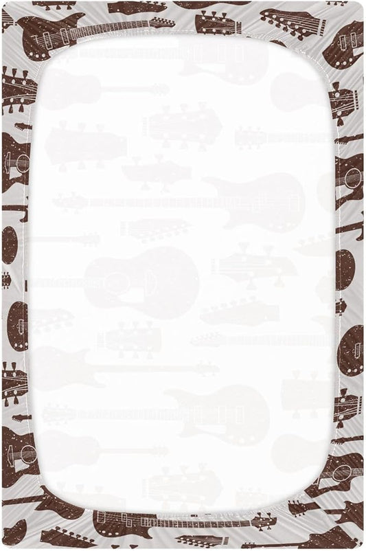 Retro Guitars Crib Sheets Soft Breathable Fitted Baby Crib Sheets Mattress Cover for Girl Boys, 52" x 28" x 9"