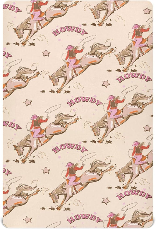 Cowgirl Western Vintage Crib Sheets Soft Breathable Fitted Baby Crib Sheets Mattress Cover for Girl Boys, 52" x 28" x 9"