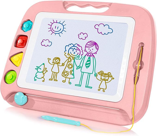 SGILE Large Magnetic Drawing Board for Kids, Toddlers Toys for 1 2 3 4 Year Old, Etch & Sketch Pad with 4 Stamps, Learning and Educational Toys for Boys Girls Gift, 16 ×13 in (42 x 32 CM), Light Pink