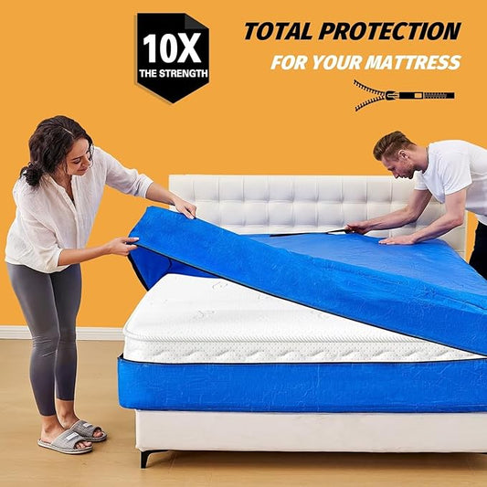 Mattress Bags for Moving, BETU Mattress Protector Waterproof Mattress Cover King Size Storage Bags with 8 Heavy-Duty Handles and Zipper for Bed Extra Thick Large Reusable(2 Pack, 82"x79"x15" Blue)
