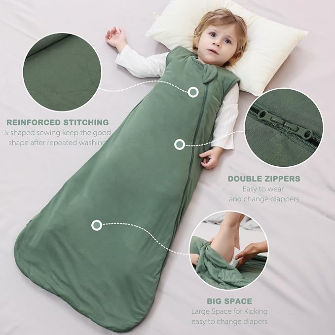 Mosebears Unisex Rayon Made from Bamboo Sleep Sack with 2-Way Zipper,2.5 Tog Baby Winter Sleep Sack (Dark Green,18-36 Months)