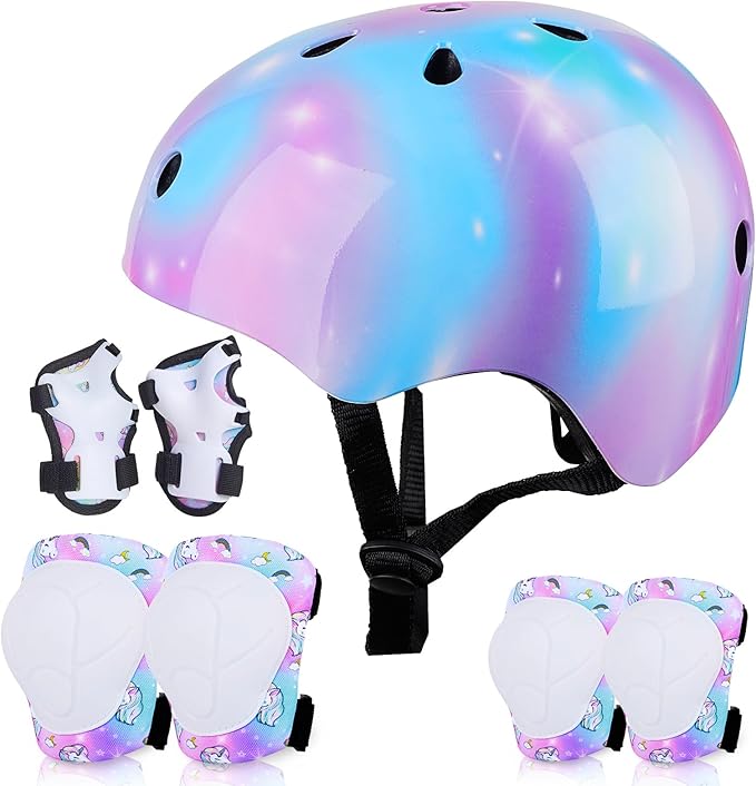 FIODAY Kids Helmet Knee Pads for Kids Unicorn Knee and Elbow Pads Wrist Guards Adjustable Protective Gear Set for Girls Boys Sports Skateboard Inline Skating Scooter