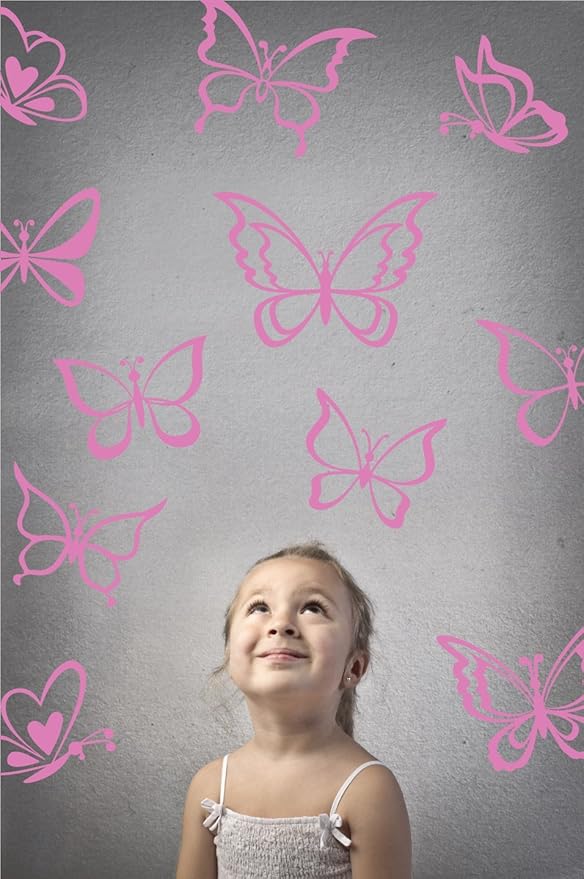 The Decal Guru Butterfly Wall Art Vinyl Stickers DIY Nursery or Girls Room Decor Peel and Stick Butterflies Decals (Bubble Gum, 24x25 inches)
