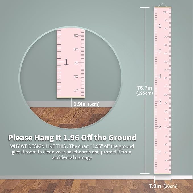 Nustila Height Chart for Kids Minimalist Pink Nordic Growth Chart for Wall, Kids Measuring Chart Height Tracker for Wall Playroom Decor Nursery Room Essentials 79 x 7.9 in