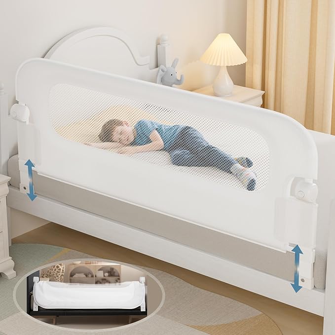 Baby Bed Rail Guard for Toddlers - 70" Toddler Bed Rails for Twin, Full, Queen, King Bunk Size Bed Swing Down Bedrail Extral Tall Child Safety Side Railing Guards for Kids White