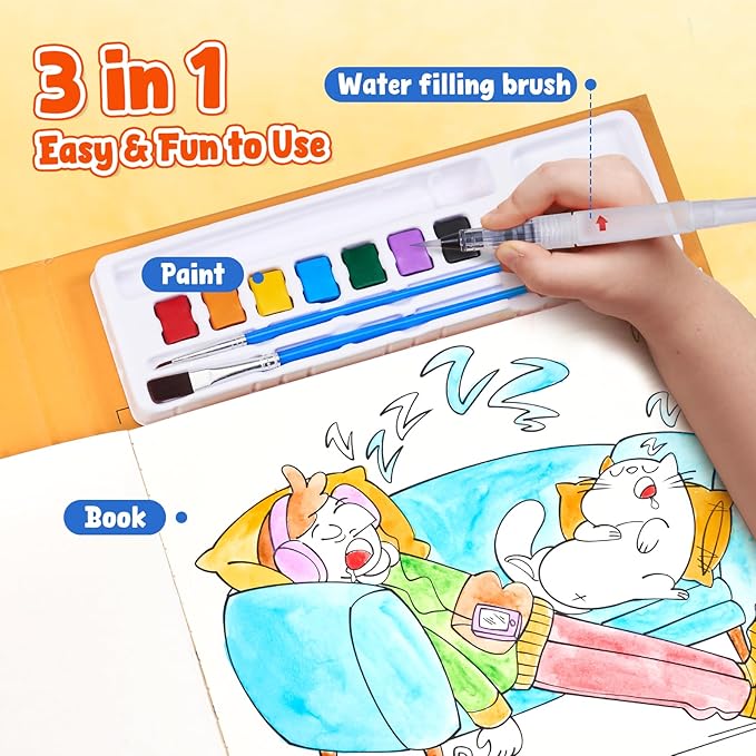 JoyCat Paint with Water Coloring Books for Toddlers, Watercolor Painting Sets for Kids Ages 3-5 4-8, Arts and Crafts Drawing Activities Toy Birthday Gift for Boys Girls (Comics)