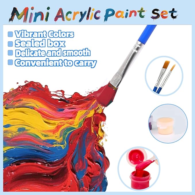40 Pack Mini Acrylic Paint Set, 12 Colors Washable Paint Strips for Kids & Adults - Includes 80 Brushes, 480 PCS kids Paint Kits for Easter Eggs, Birthday, Classroom Party，school supplies