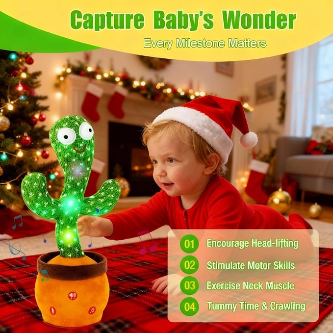 Ayeboovi Baby Toys Dancing Talking Cactus, Volume Adjustable Mimicking Recording Cactus Toy Repeats What You Say, Toddler Toys Singing Cactus with 120 Songs, Tummy Time Toys for Kids Boys Girls