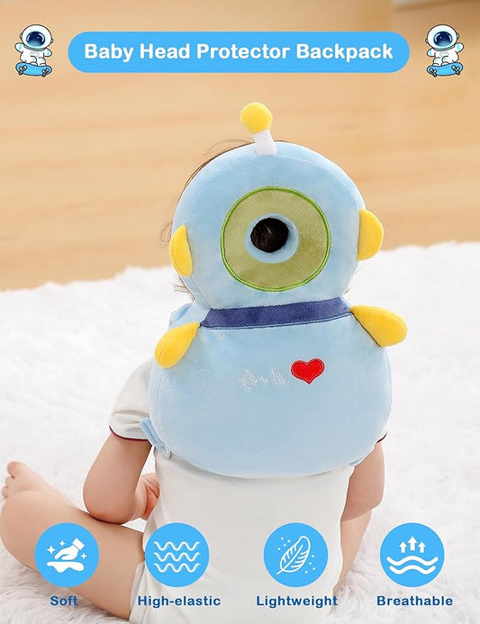 JunNeng Baby Head Protector Backpack, Toddler Walking Fall Head Protection, Robot Blue