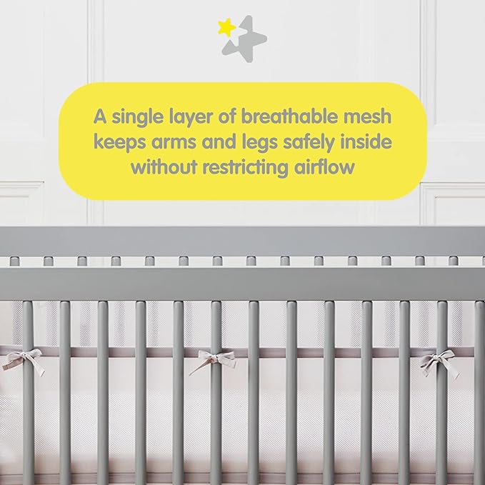 BreathableBaby Breathable Mesh Liner for Full-Size Cribs, Classic 3mm Mesh, Gray Clover (Size 4FS Covers 3 or 4 Sides)