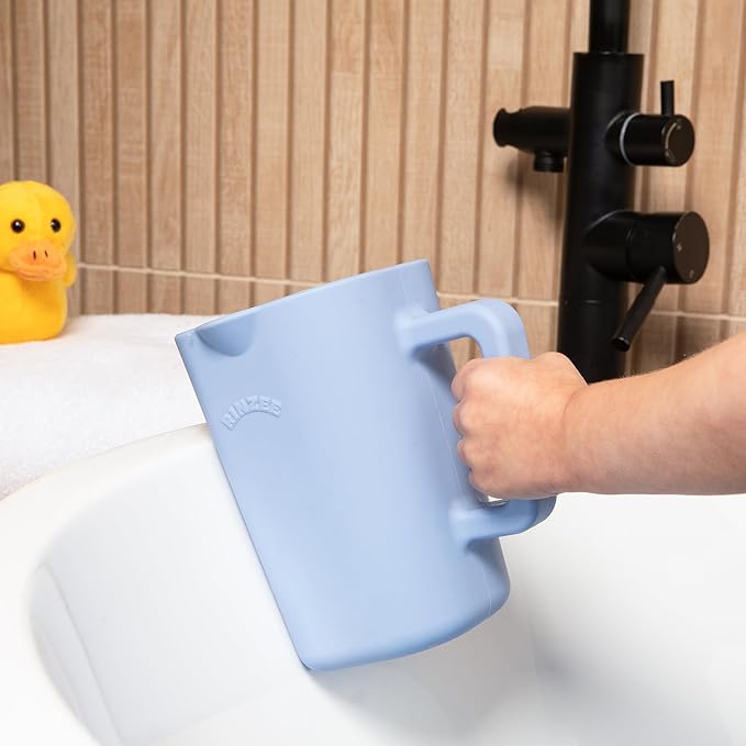 Rinzee® Baby Bath Cup with Suctions - BPA Free, 100% Food Grade Silicone Rinse Cup, Clutter-Free Tub Area, Kids Learning Tool, Sticks to Tiles, Drains Water Upside Down- Patent Pending