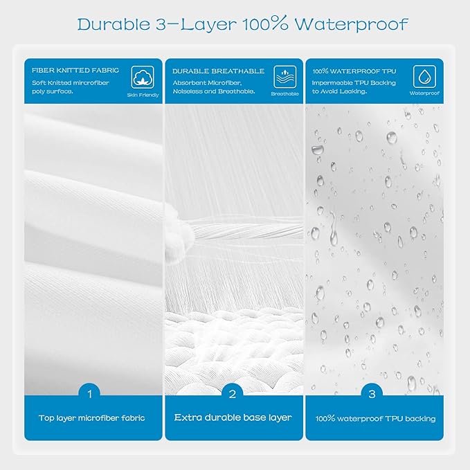 GRT 2 Pack 100% Waterproof Mattress Protector Cal King Size, Breathable & Noiseless Waterproof Mattress Cover Fitted Deep Pocket from 5" to 21", Smooth Washable Cal King Bed Protector - Vinyl Free