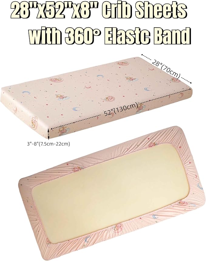 SDY Jersey Crib Sheets for Baby Girls,52”x28”x8,2 Pack,Pink Bunny Easter Day Style Standard Oval/Retangle Crib Mattress Sheets for Toddler,Super Soft Breathable