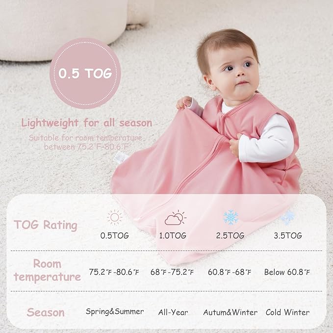 Looxii Baby Sleep Sack 0.5 TOG, 100% Cotton 3 Pack Wearable Blanket Baby Sleep Bag for Newborn Infant, 2-Way Zipper Lightweight Toddler Sleeping Sack 6-12 Months