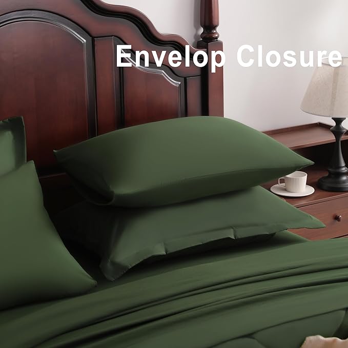 NTBAY King Comforter Set with Sheets, 7 Pieces Soft and Breathable King Bedding Set, Bed in a Bag, Down Alternative Comforter Set Solid Color All Season, King Bedding Set, Olive Green