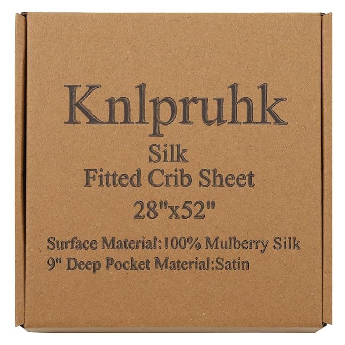 Knlpruhk Silk Fitted Crib Sheet 28" x 52" Surface (100% Pure Mulberry Silk) – 9" Deep Pocket (Satin) for Baby Hair 19 Momme 6A High Grade Fibers Ultra Soft Smooth Breathable Grey