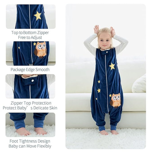 MICHLEY Toddler Sleeping Sack with Feet Newborn Infant Sleeveless Sleeping Bag 2-way Zipper Baby Wearable Blanket for Walkers,Dark Blue Owl,5-6T