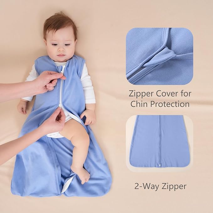 Baby Sleep Sack 12-18 Months, 100% Cotton Sleeping Sack for Newborn and Infant, 3 Pack Baby Wearable Blanket, 0.5 Tog Lightweight Double Zipper Sleep Bag Apricot