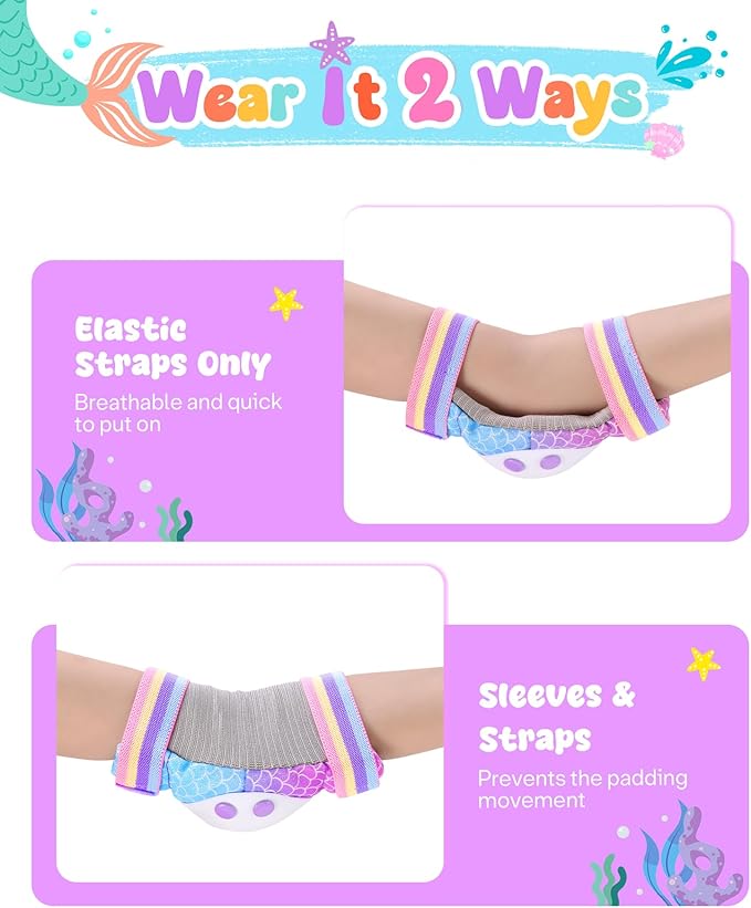 Knee Pads for Kids - ZOOBLISS Toddler Knee and Elbow Pads Set Wrist Guards for Skating Girls Aged 3-12, Kids Protective Gear for Roller Skates Skateboard Bike Scooter, Included Drawstring Bag(Rainbow)