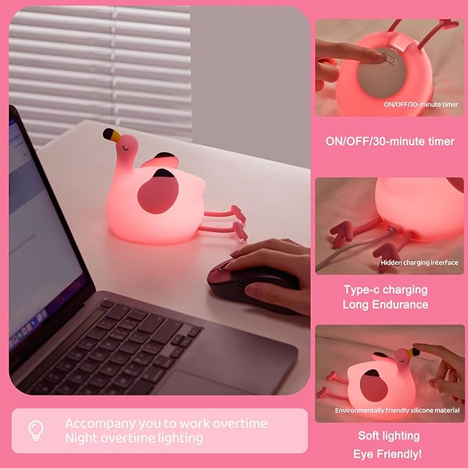 DREAMING MY DREAM Flamingo Night Light,Dimmable Silicone Animal Nursery Night Light,Pink Flamingo Lamp Decor for Kids Room Bedroom,Birthday Christmas Unique Gift for Kids boy Girls