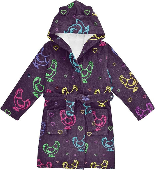 Toddler Baby Hooded Bathrobe for Boys Girls Soft Plush Bath Towel Robe with 2 Pockets for 2-12 Years