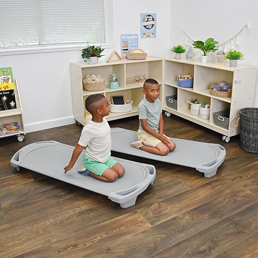 Children’s Factory SpaceLine Nap Cots, Kids Daycare and Preschool Sleeping Cot, Standard Size, Set of 4, Gray