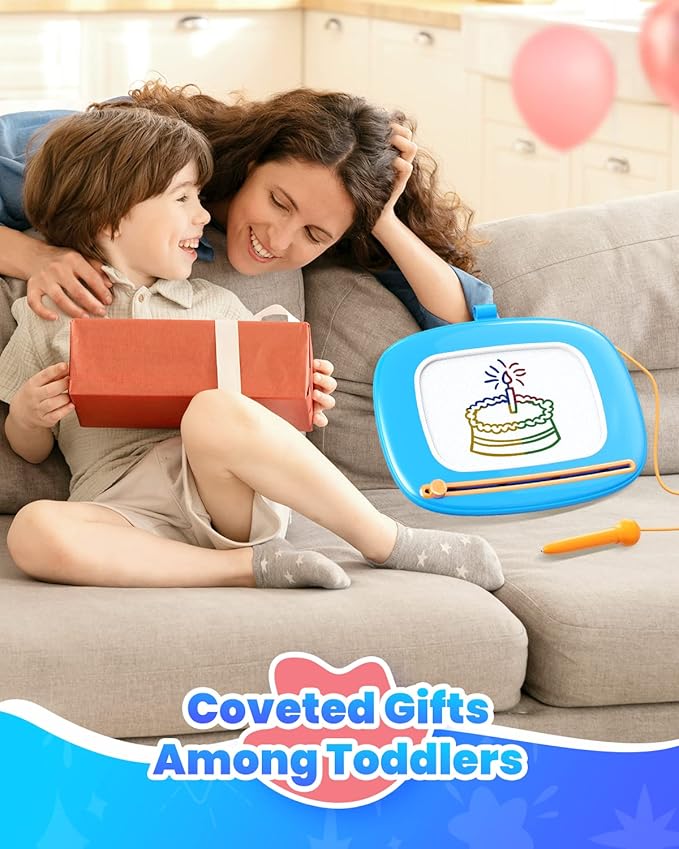 Seimome Toddlers Toys Ages 1-3, Magnetic Drawing Board, Doodle Board Pad Learning and Educational Toys for 18 Months Baby, 1-3 Yr Kids Birthday Gifts - Blue
