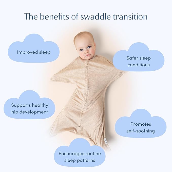 SleepingBaby Zipadee-Zip Transition Swaddle - Cozy Baby Swaddling Blanket with Zipper Convenience - Roomy Wearable Blanket for Easy Diaper Changes - 3-6 Month - Balanced Beige Heather